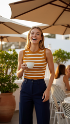 Women's Cropped Tank Top Ribbed Knit Nautical Stripes