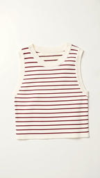 Women's Cropped Tank Top Ribbed Knit Nautical Stripes 5