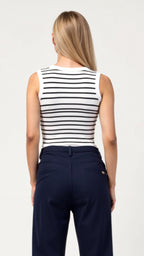 Women's Cropped Tank Top Ribbed Knit Nautical Stripes 7