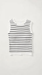 Women's Cropped Tank Top Ribbed Knit Nautical Stripes 8