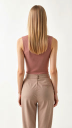 Women's Sleeveless Tank Top Ribbed Fabric with Pearl Embellishments 1