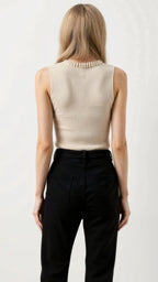 Women's Sleeveless Tank Top Ribbed Fabric with Pearl Embellishments 3